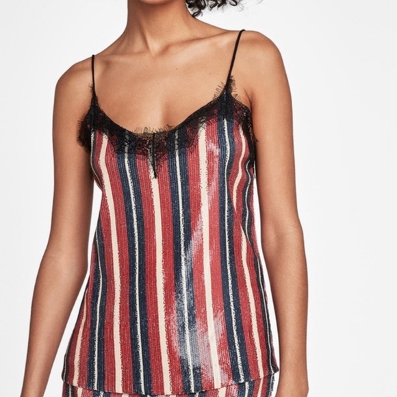 NWT Zara Strappy Striped Sequin & Lace Cami Top - Picture 15 of 16